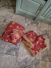 Ashley Wilde Red & Gold Floral Lined Curtains, Tie Backs & Pelmet