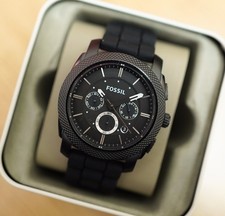 New Fossil Black Mens Watch With Silicone Strap FS4487 RRP €179
