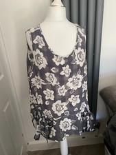 JOYCE RIDINGS White & Grey 100% LINEN Top UK 14 Worn Once