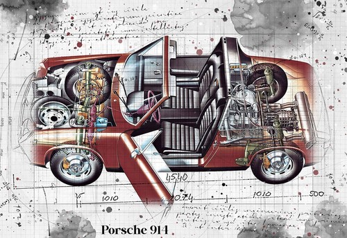 Line tech drawing porsche 914 - line,