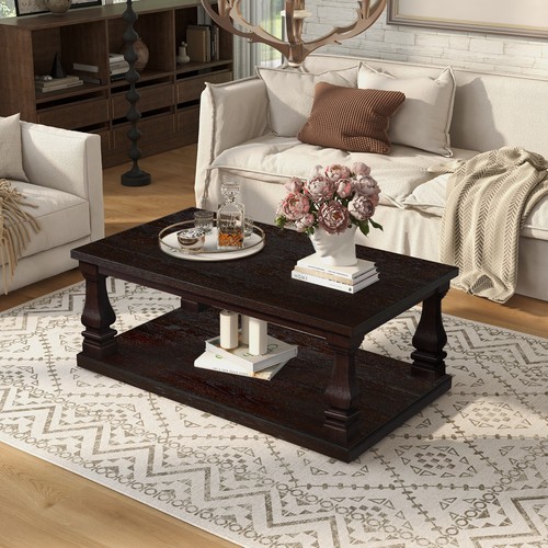 Rectangular 2tier wood coffee - 2tier,