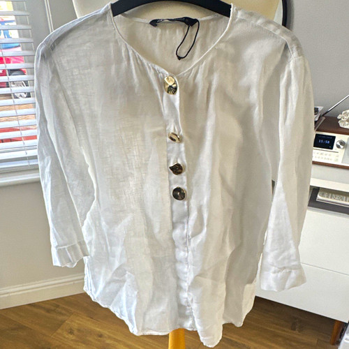 Zara white linen - zara, button