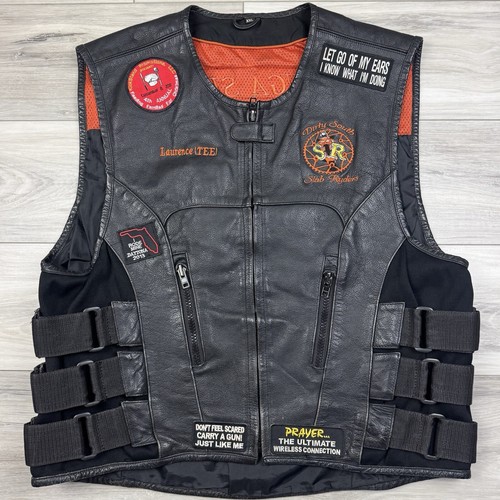 Vtg leather biker vest men - leather,