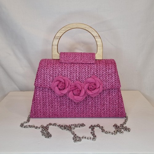 Fuschia pink woven straw - pink,