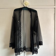 Vintage Black Lace Edged negligee Size 10 Lovely 