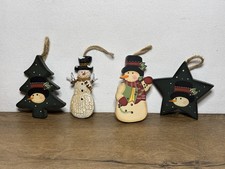 Rustic Primitive Wooden hand painted Snowman Christmas Hanging Tree Ornaments