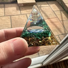 Orgone Pyramid Energy Generator with Malachite Gemstone Reiki Healing  F