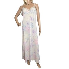 Vtg Floral Lace Trim Maxi Slip