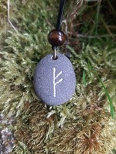 Carved Fehu Wealth/Luck Rune Stone Pendant Necklace - Viking Jewellery