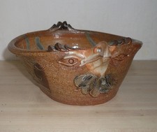 Salt glaze stoneware bird bowl by Jennie Hale studio pottery Cornwall