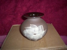 Vintage Pottery Small 9 x 7 cms Vase  Brown leaf pattern  ornament