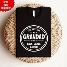 Personalised This Awesome Grandad Belongs To Printed Short Sleeve Unisex T Shirt