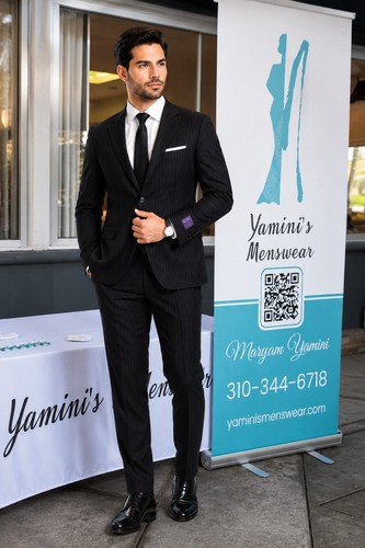 Black pinstripe suit - suit, –