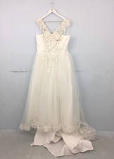 Women's Wedding Dress Size XXL White Gown Tulle Skirt Diamante Lace Used F1