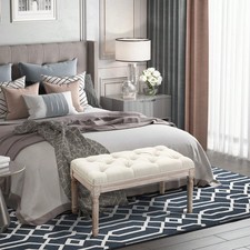 Cream tufted bed - bed, bench