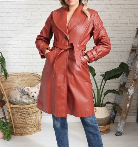 70s leather trench - 70s, coat