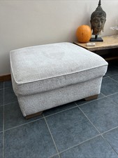 Next Stamford Storage Footstool Ottoman Boucle Chenille Oyster with Wooden Feet 