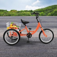 16 Inch Tricycle Kids Bike 1 Speed Trike 3-Wheel Bicycle w/ Basket Road Bike