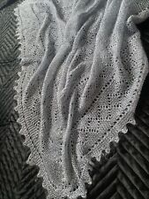 Genuine Orenburg Hand Knitted Shiny Grey Sliver Wool Lace Shawl Cob Web Design