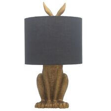 Gold Resin Hiding Hare Table Lamp with Black Drum Shade 46cm