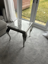 Louis Side Table with Grey Marble Top, Chrome Curved Leg