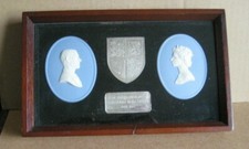 Wedgwood BLUE Jasperware + SILVER  BRITISH ROYAL Jubilee Medallion Framed Set