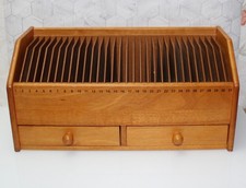Vintage Wooden 31-Slot Desktop Organiser with Drawers – Filing System – 16" Long