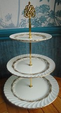 Aynsley Kent 3 tier china cake stand. Made from vintage white & gilt plates