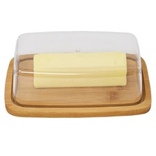 Large 19cm Butter Dish With Bamboo Base Food Safe Plastic Cover Kitchen Storage