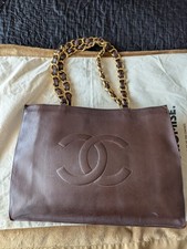 Chanel Vintage Big Coco Chain Shoulder Tote Bag Brown Leather Lambskin