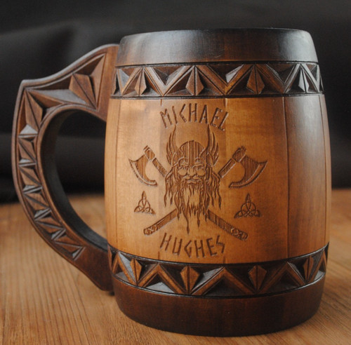 Viking wooden beer tankard