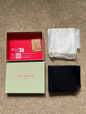 BNWT Ted Baker Dark Blue Metal Corner Leather Bifold Wallet RARE Boxed RRP £60