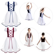 Girl's Puff Sleeve Princess Ballet Dance Dress Lace up Tulle Ballroom Costume