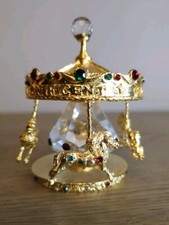 Vintage The Magnificent Golden Horses Jewelled Carousel Gold Diamond Paperweight