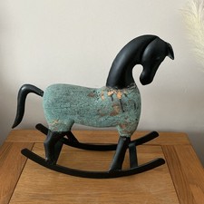 Vintage Tabletop Rustic Metal and Wood Rocking Horse Ornament 