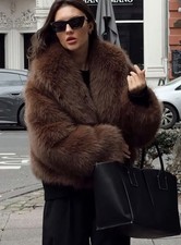 Lady Cozy Faux Fur Jacket - Fluffy Long Sleeve Winter Coat with Lapel C