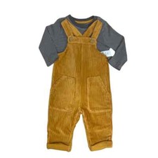 Ex Nutmeg Baby Boys Mustard Cord Dungarees & Stripe Top Outfit  N/B - 3 Years
