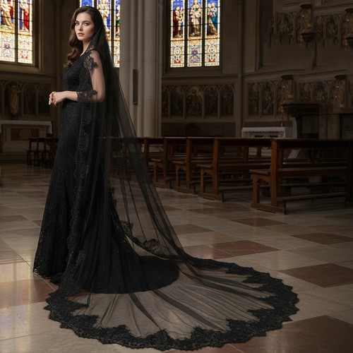 Wedding lace veil white black - wedding,