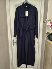 Reiss New Kaia Tailored Wide Leg Utility Jumpsuit In Navy UK14 BNWT