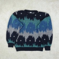 Vintage Italian Abstract Knit Jumper Mens Large Bold 80s Pattern Christmas Sweat