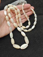 Mother of Pearl Long good nacre iridescent Vintage antique bead necklace 925