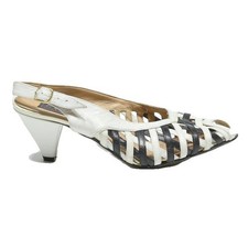 EXPRESS Womens White & Black Leather Strappy Slingback Kitten Heels UK 6 Elegant