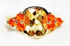14K Gold Mexican Fire Opal & Golden Scapolite Ring Solid 14k Gold RARE Size R