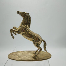 Vintage Rearing Brass Horse Stallion Figure Paperweight Oval Base 22 x 22 cms