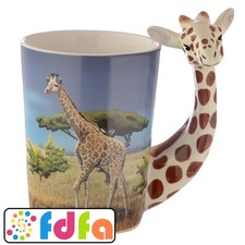 Puckator Ceramic Safari Printed Mug With Giraffe Head Handle Animal Novelty Gift