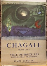 Marc Chagall 1972 Mourlot Exhibition Poster Bruxelles Œuvre Gravé 28x21