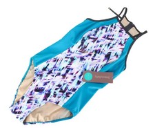 SWEATY BETTY Aquaglide Women's Swimsuit M Blue Printed One-Piece Stretch *