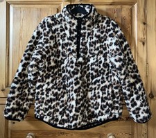 Chunky Fleece Leopard Print Funnel Zip Neck Nightwear Dressing Gown Top Uk 8-10