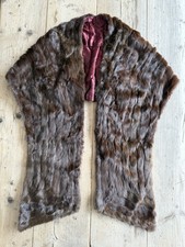 Unbranded Brown Vintage 100% Real Fur Shawl Lined Shoulder Wrap Scarf, EUC