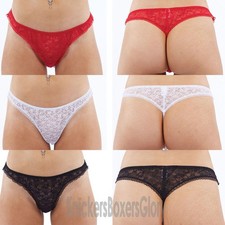 Womens Lace Thong Knickers Sexy Underwear Black White Red